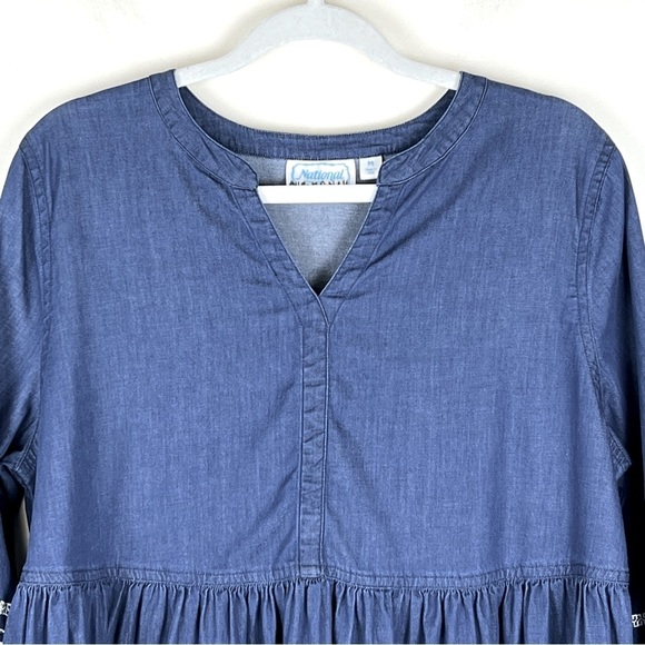 National | Prairie Vintage Style Embroidered Chambray Midi Dress | M - Picture 5 of 10